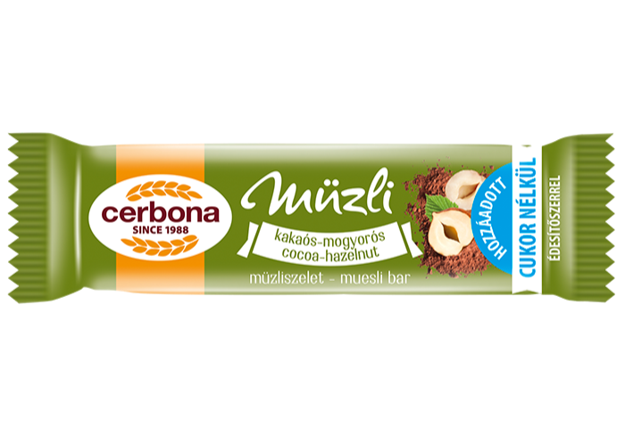 Baton musli cu alune și cacao, fără zahăr adăugat, cu îndulcitor