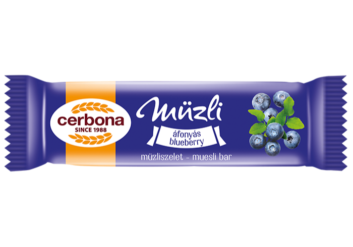 Baton musli cu afine și talpă din glazură cu iaurt