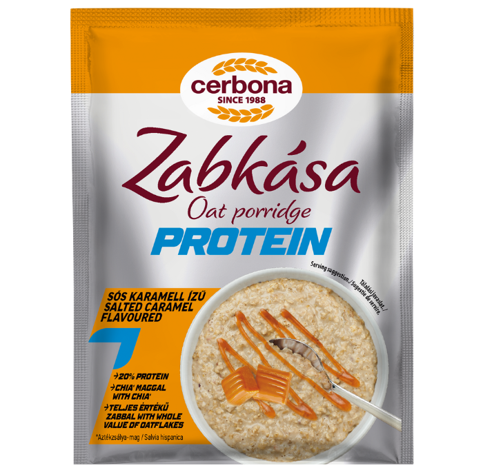Protein Terci de ovăz cu aroma de caramel sarat, cu îndulcitor și fără zahăr adăugat, bogat în proteine