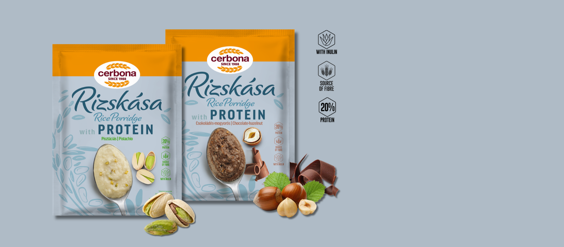 Rice porridge enriched with 20% protein. 